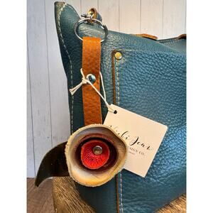 Genuine Leather Purse Charm Gray Brown Red Keychain Bag Charm Womens Accessory